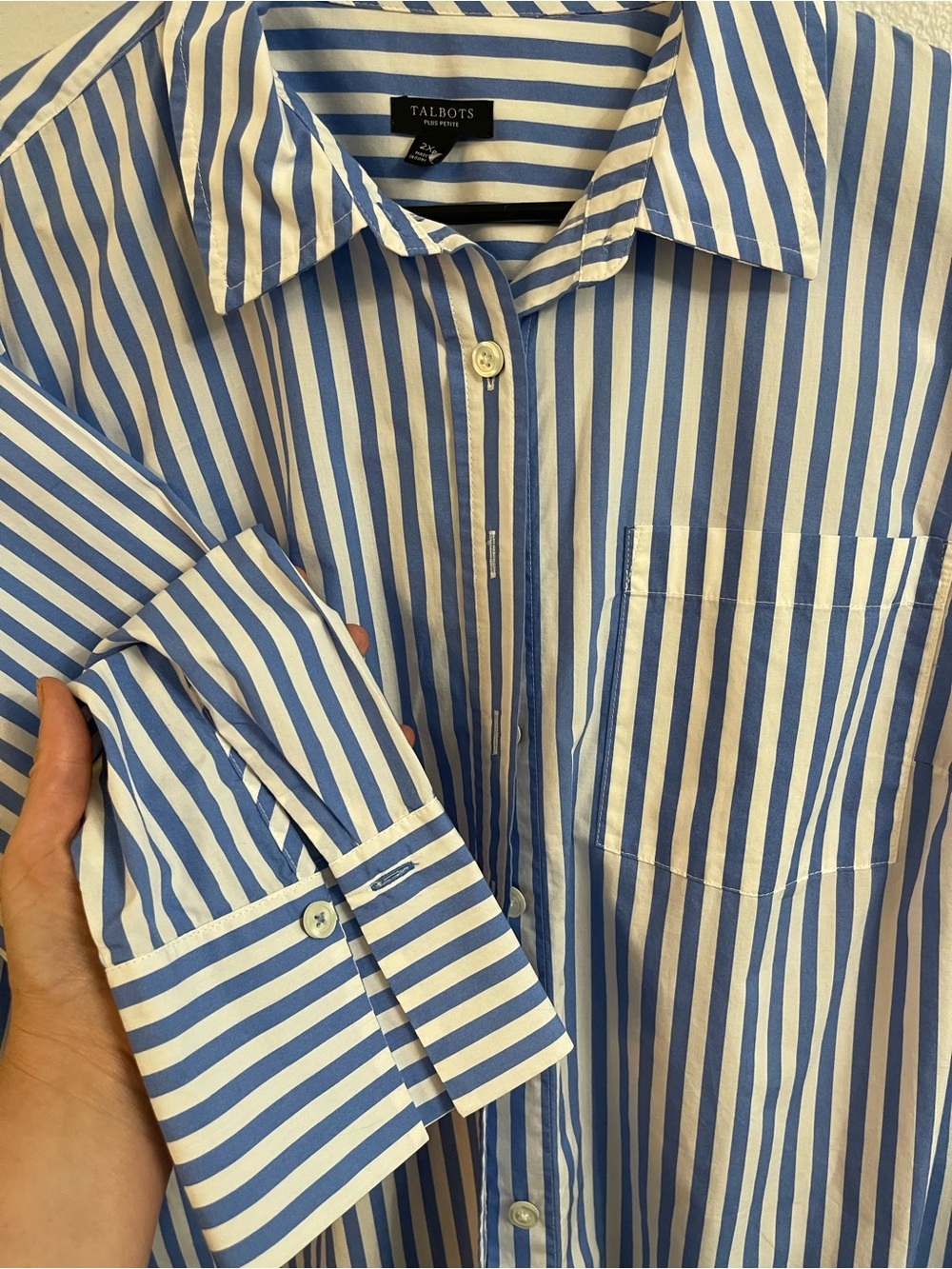 Talbots 100% Cotton Blue & White Striped Woman’s Button-Down Shirt Size 2Xp - Picture 7 of 7